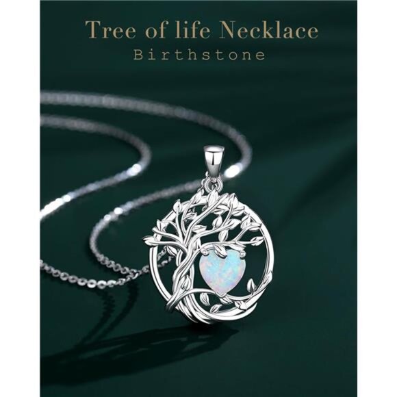 Sterling Silver Tree of Life Birthstone Necklace Gemstone Jewelry Gift for Women - Picture 2 of 7